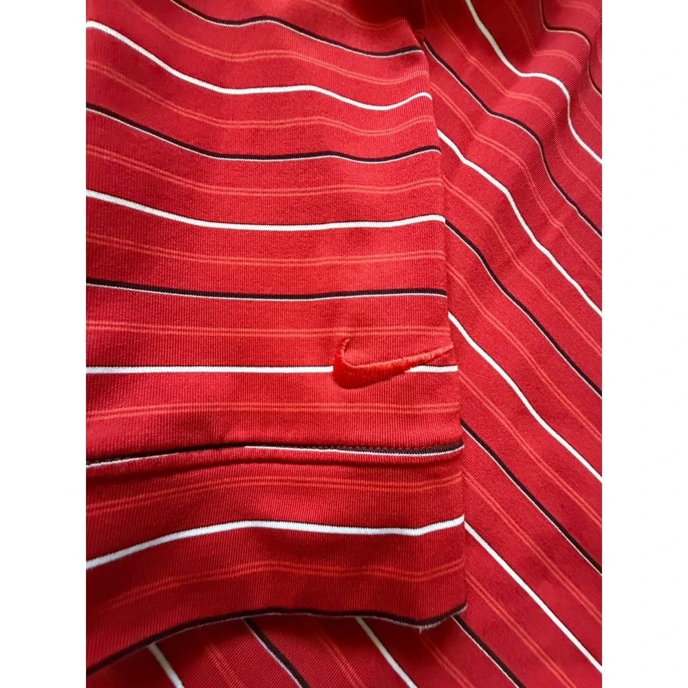 Nike Golf Dri-FIT Long Sleeve Polo Shirt Red Striped Embroidered Logo Large JBHS
